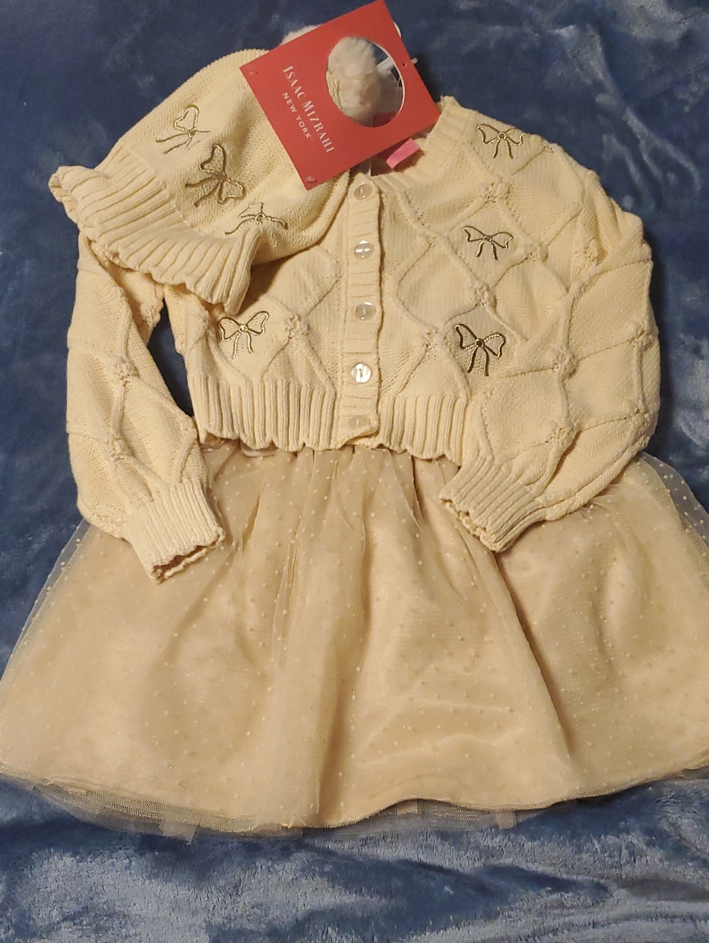 Isaac Mizrahi Cream Knit Cardigan & Tulle Skirt Dress